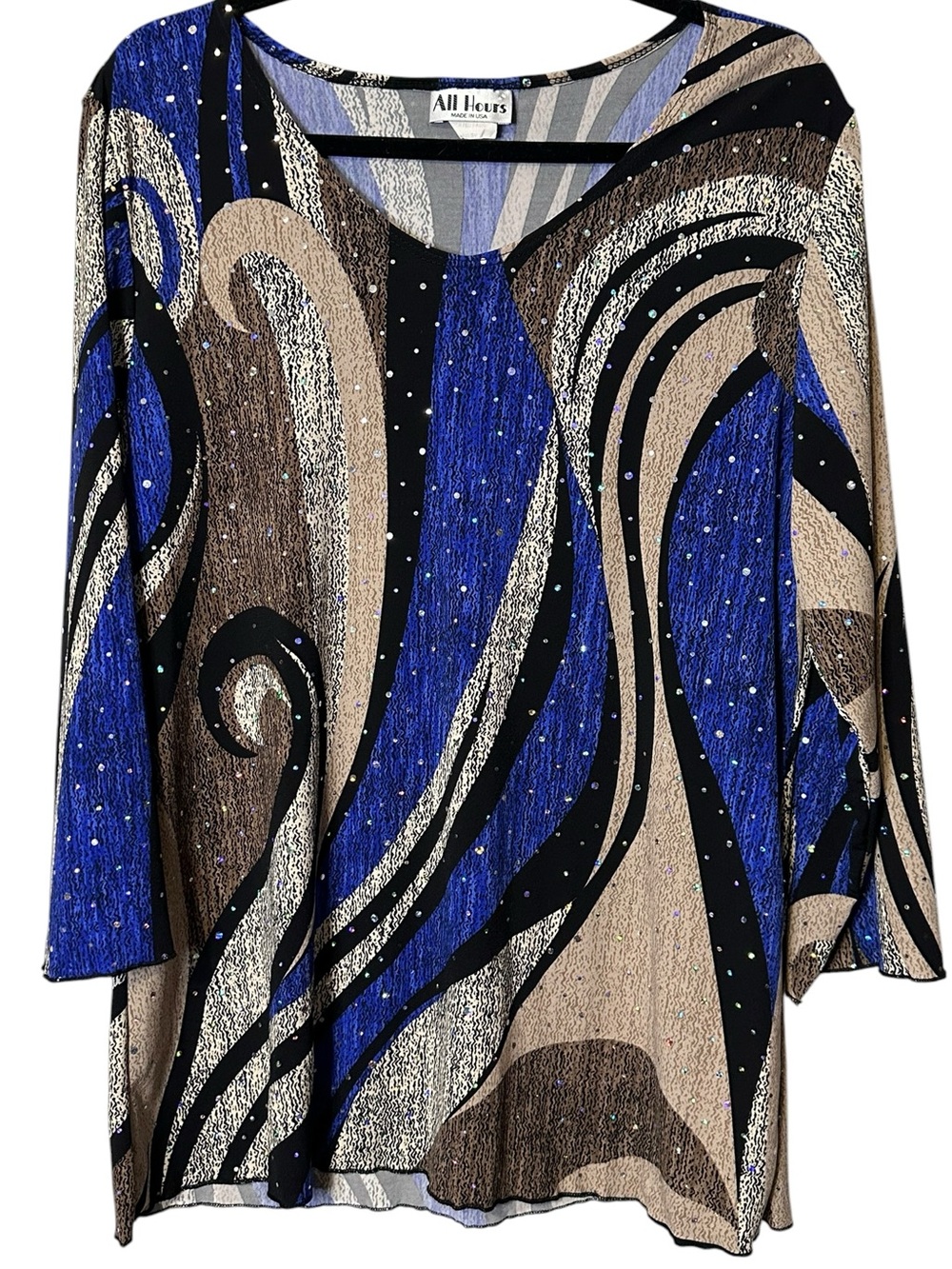 All Hours Abstract Rhinestone Tunic Top Ethereal Celestial Sparkle 3/4 Sleeve XL